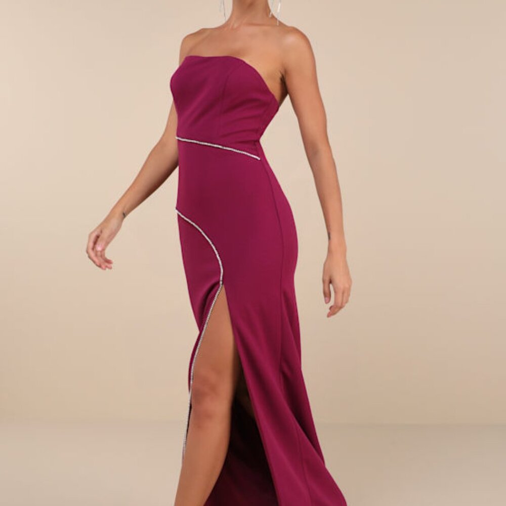 Lulus Elevated Sparkle Magenta Rhinestone Strapless Maxi Dress Pink - Size S